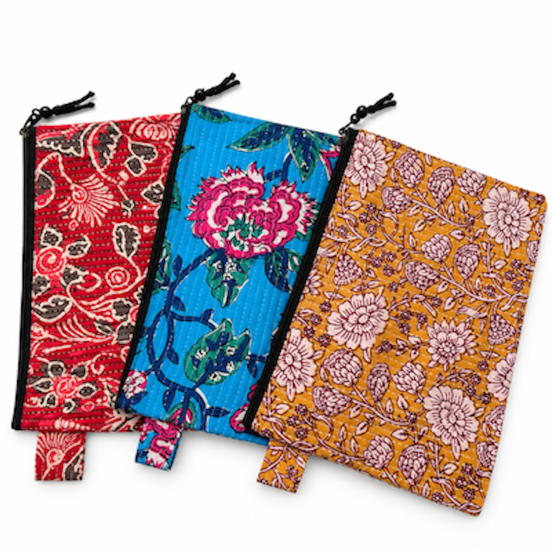 21x16cm Kantha Look Cotton Zip Purse Large Assorted